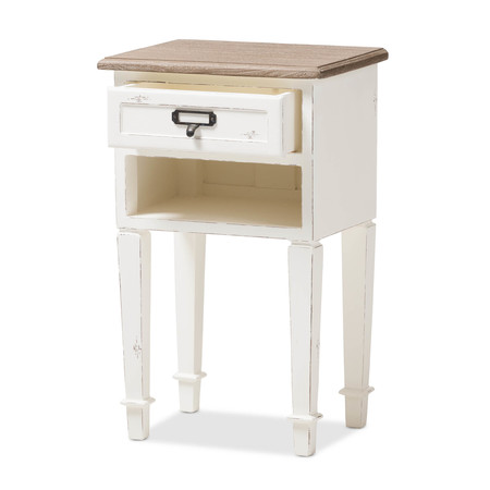 Baxton Studio Dauphine Oak and White Wash Distressed Finish Wood Nightstand 137-7575